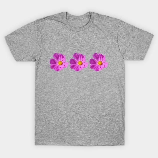 Three Pink Cosmos Flowers Floral Photo T-Shirt by ellenhenryart